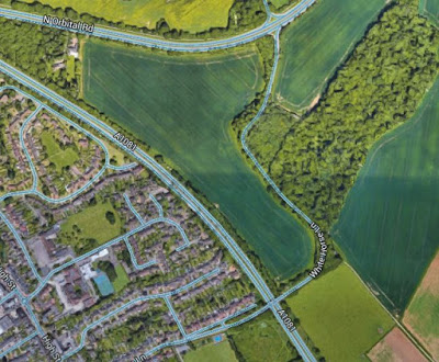 Google Earth view - showing location of White Horse Lane to northeast of London Colney.