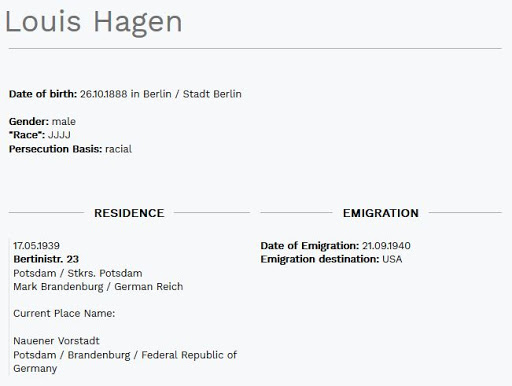 1939 German Minority Census - information on Louis Hagen