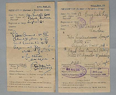 Prescriptions for Rudolf Hess (left) and Josef Jakobs (right) (courtesy of Royal Armouries)