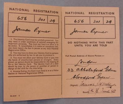 National Identity Card (forged) found in the possession of German spy, Josef Jakobs. (held at National Archives, Kew)