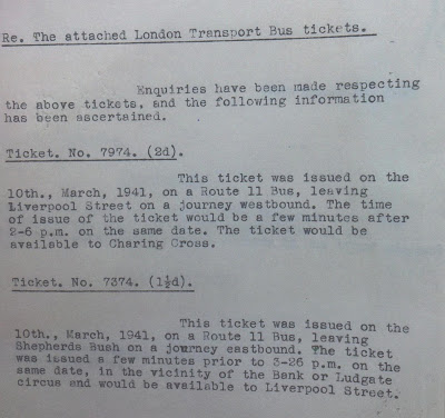 MI5 report on the two bus tickets found in Engelbertus Fukken