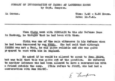 July 10, 1941 - KV 2/26 - 101a - MI5 interrogation report of Josef Jakobs by Lt. Sampson re: Clara.