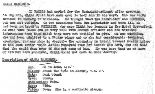 July 8, 1941 - KV 2/26 - 101 - Summary Report on Josef Jakobs by Lt. Sampson on Clara Bauerle.