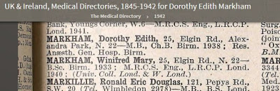 1942 UK Medical Directory entries for the Markham sisters