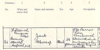 Death registration for Jack Mossop - part 1
