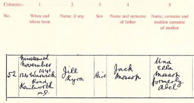 Birth Registration for Jill K. Mossp (GRO)