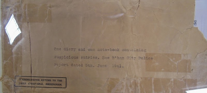 Birmingham Police envelope in which notebooks were sent to MI5 - National Archives KV 2/27