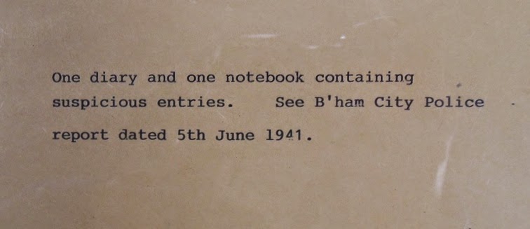MI5 note that accompanied notebooks (National Archives KV 2/27)
