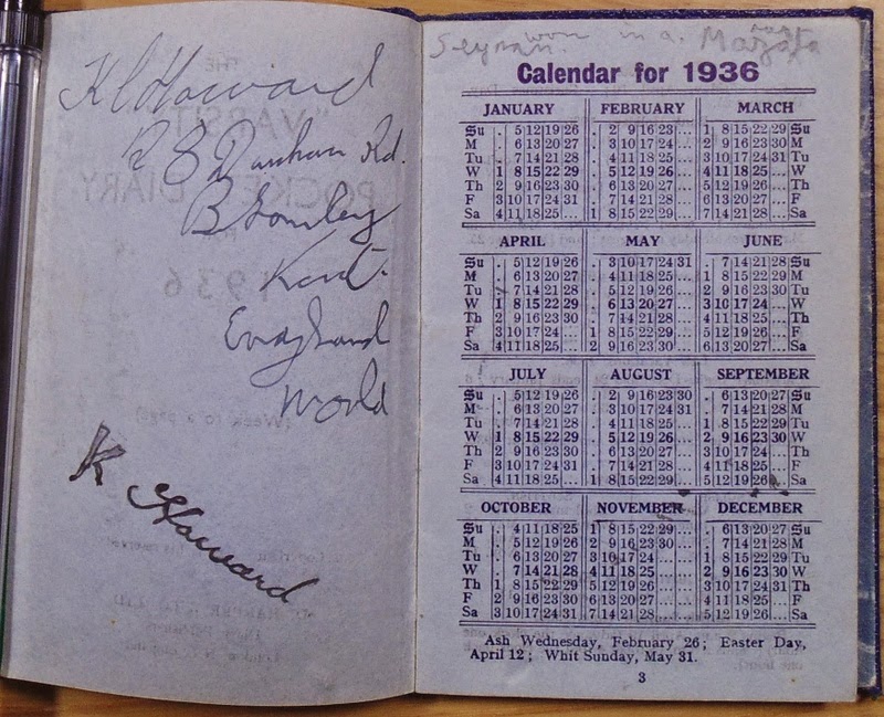 Blue diary - address of Kenneth C. Howard (National Archives KV 2/27)