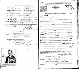 Ancestry - US Passport Applications - 22 December 1915 right side - reverse page of Richard William Batty application left side - front page of Irving Guy Ries application