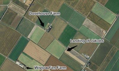 Locations of Dovehouse Farm, Wistow Fen Farm and the landing site of Josef Jakobs