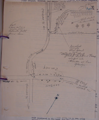 Rough MI5 sketch map (by D.B. Stimson) showing location of Richter's landing site and equipment stashes. (National Archives - KV 2/30)