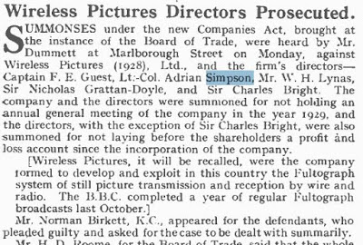 Extract from The Wireless and Gramophone Trader journal (7 June 1930) "Wireless Pictures Directors Prosecuted"