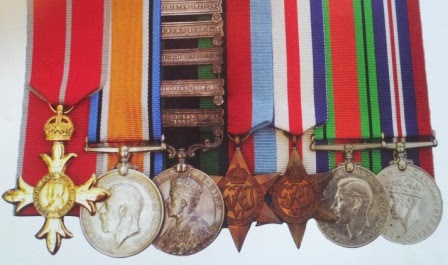 Robin W.G. Stephen - Medal Grouping - left to right:  OBE, War Medal, India General Service Medal, 1939-1945 Star  France & German Star, Defence Medal, War Medal 1939-1945  (From Medal News - May 2014)