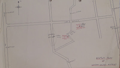 Court sketch map of Richter's equipment stashes (National Archives - KV 2/32)