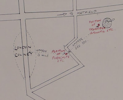 Close-up - Court sketch map of Richter's equipment stashes (National Archives - KV 2/32)