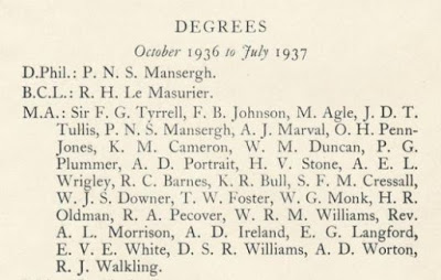 Pembroke College Register 1936-1937 E.V.E. White graduated with an MA