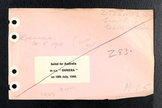 1940 UK Alien Internees card for Ernst Bodo Wilhelm Theophil von Zitzewitz (from Ancestry).