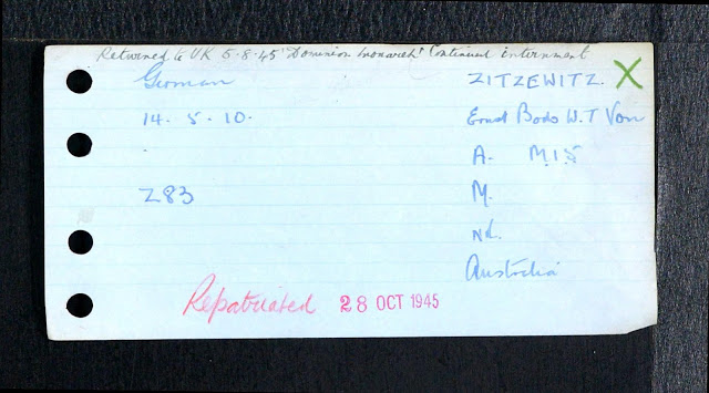 1940 UK Alien Internees card for Ernst Bodo Wilhelm Theophil von Zitzewitz (from Ancestry).