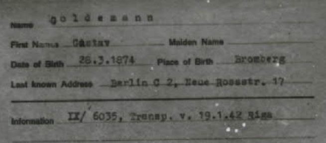 Gustav Goldemann deportation card