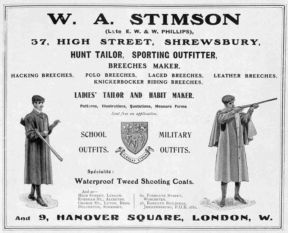 Ad for W.A. Stimson (Tailors) from The Bystander - 27 July 1904
