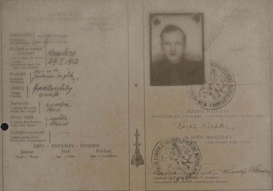 Czech interim passport of Karel Richard Richter - issued 14 June 1939 in New York.
