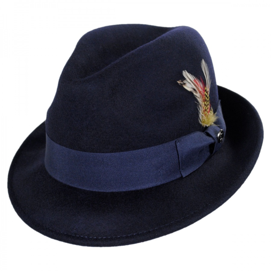 Trilby or Fedora? According to the Village Hat Shop site in San Diego - this is a Blues Crushable Wool Felt Trilby Fedora Hat. Errrr... so even they don't know?
