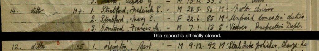 1939 National Register for Frederick Ernest and his family (Ancestry)