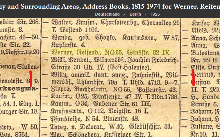 1934 Berlin address book - entry for dentist Willy Goldstein
(From Ancestry site)