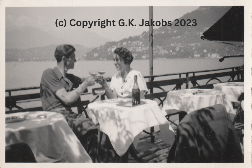 Josef and Margarete Jakobs sharing a toast in July/August 1934, likely somewhere along Lake Lucerne.
Copyright G.K. Jakobs 2023