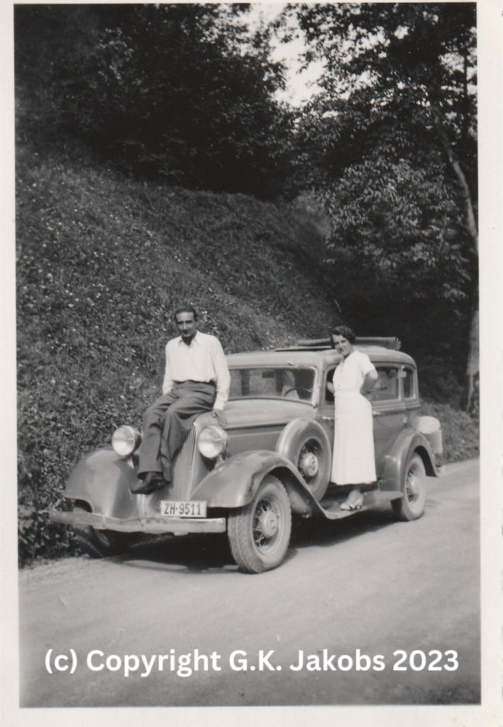 Margarete Jakobs and the Mystery Man (possible Werner Adolf Goldstein) posing on the vehicle in July/August 1934 (location unknown). Copyright G.K. Jakobs 2023