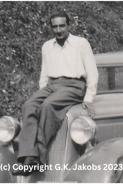 Close-up of the Mystery Man (possible Werner Adolf Goldstein) posing on the vehicle in July/August 1934 (location unknown). Copyright G.K. Jakobs 2023