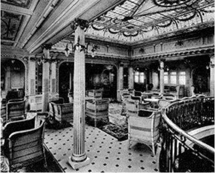 Opulent interior of the SS Rotterdam (IV) around the time Ely would have travelled in 1920. (From the Holland-America site)