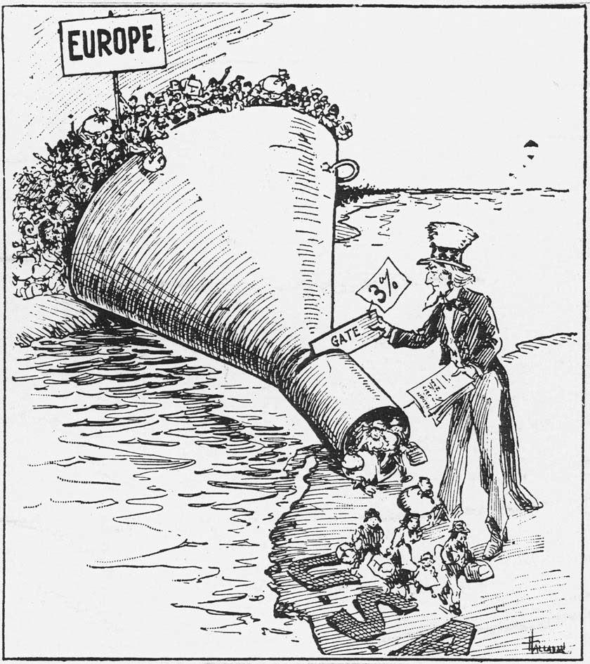 The quota system imposed severe limits on the number of immigrants who could come to the USA. In addition, certain ethnicities were seen as more desirable than others. (From National Park Service site)